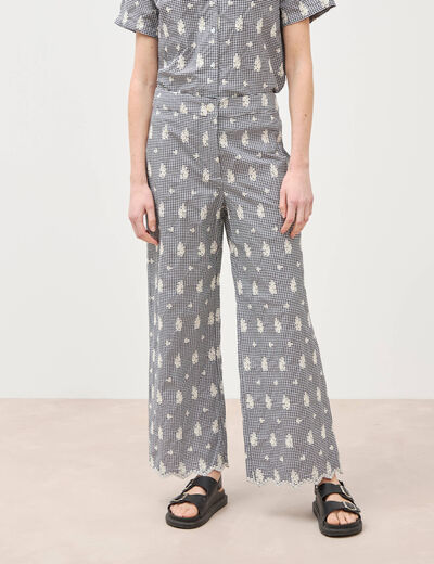 Pantalon loose longueur 3/4 en coton ecru femme
