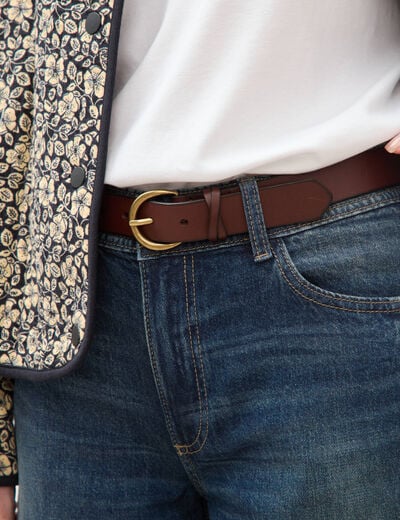 Ceinture large en cuir marron fonc&eacute; femme