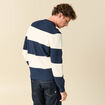 Pull fin ray&eacute; manches longues col rond bleu marine homme