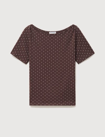 T-shirt ajust&eacute; manches courtes marron femme