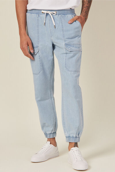 Jeans battle taille élastiquée denim bleach homme