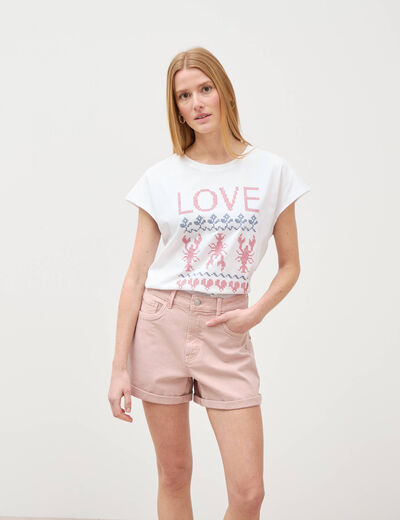 Short mom taille haute rose clair femme