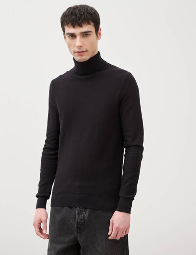 Pull fin col montant manches longues noir homme