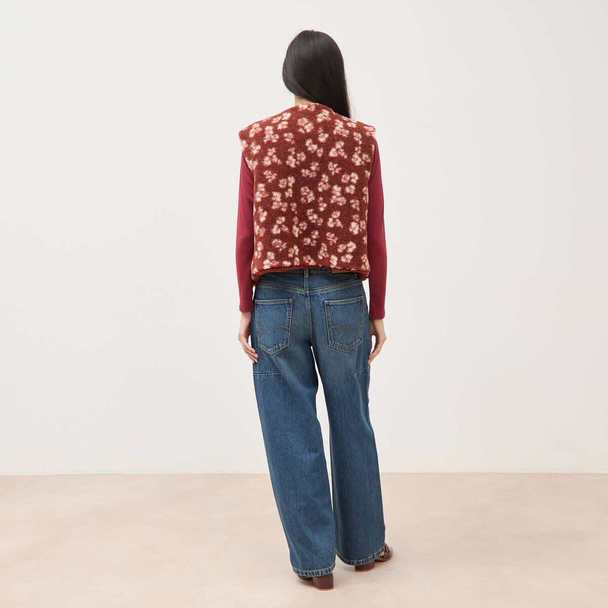 Gilet sans manches r&eacute;versible rouge fonc&eacute; femme
