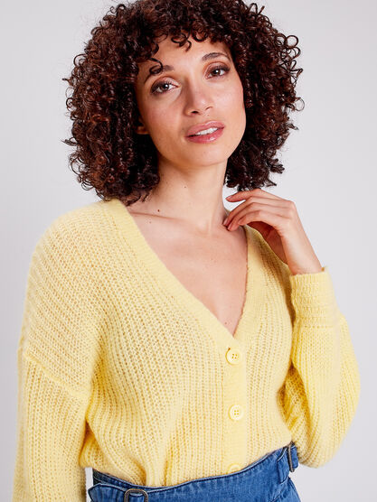Gilet manches longues jaune clair femme