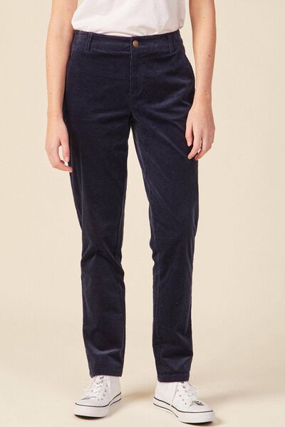 Pantalon chino velours côtelé bleu marine femme