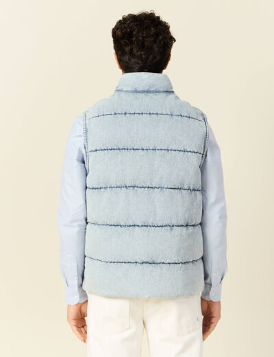 Doudoune sans manches en jean denim bleach homme