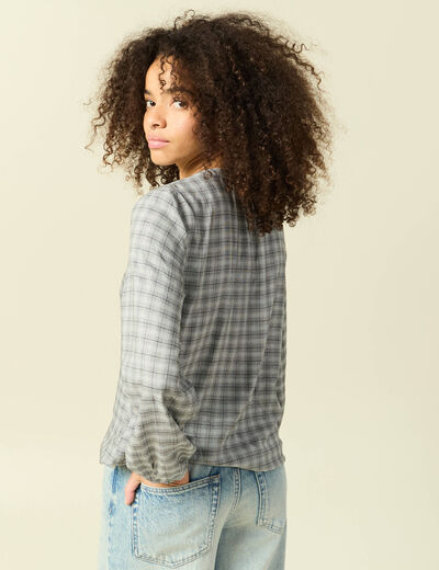 Chemise droite courte manches longues gris fonc&eacute; femme