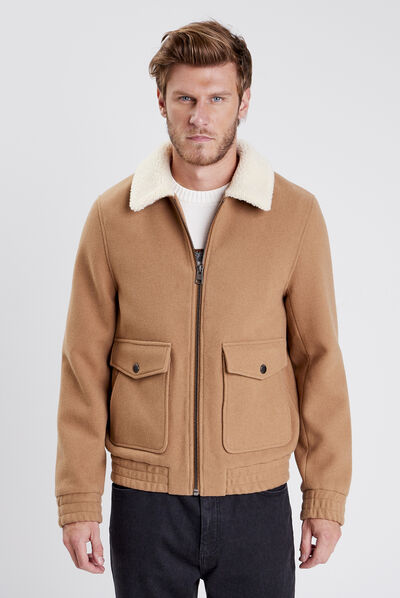 Blouson droit zippé vert kaki homme
