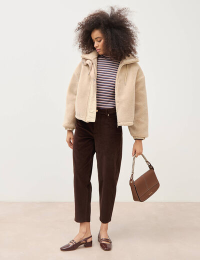 Veste oversize effet polaire col montant creme femme