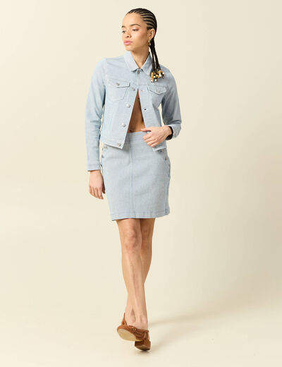 Blouson ajust&eacute; manches longues en jeans denim bleach femme