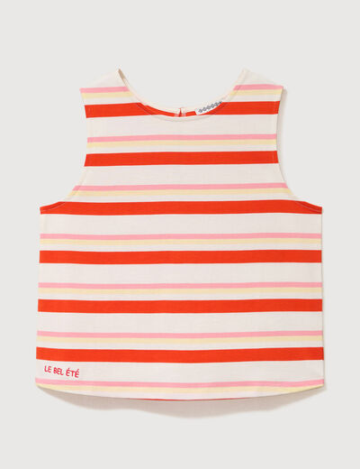 D&eacute;bardeur ray&eacute; col rond en coton rouge femme