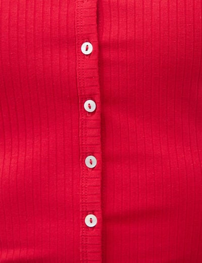 T-shirt c&ocirc;tel&eacute; ajust&eacute; manches courtes rouge femme