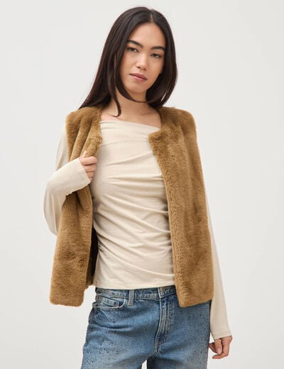 Gilet sans manches doubl&eacute; camel femme