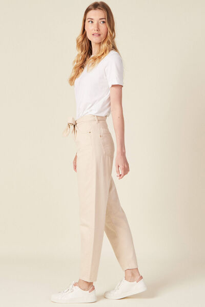 Jeans slouchy ceinturé denim blanc femme