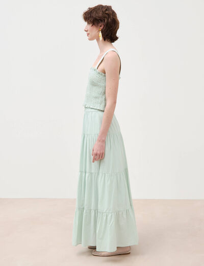 Top cintr&eacute; court &agrave; bretelles col carr&eacute; vert pastel femme