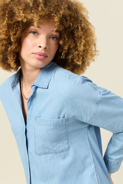 Chemise en jean denim bleach femme
