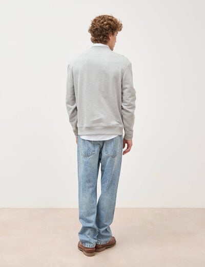 Sweat droit col rond manches longues gris clair homme