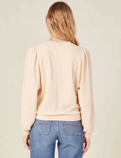Sweat manches longues col en V creme femme