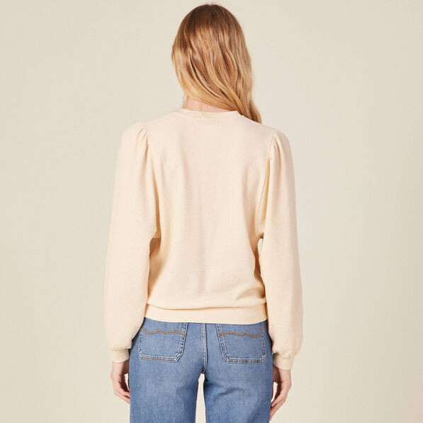 Sweat manches longues col en V creme femme