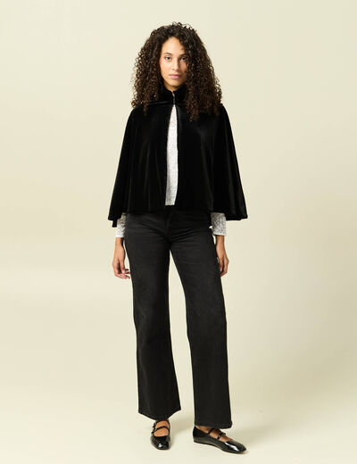 Cape ajust&eacute;e sans manches effet velours noir femme