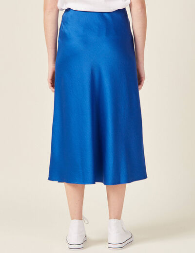 Jupe midi droite satin bleu electrique femme