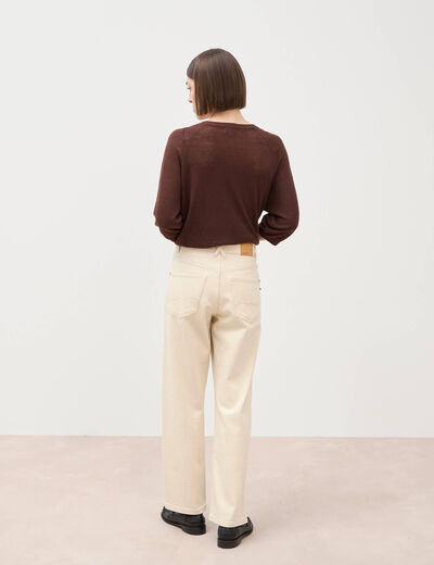 Jeans straight 7/8&egrave;me taille haute ecru femme