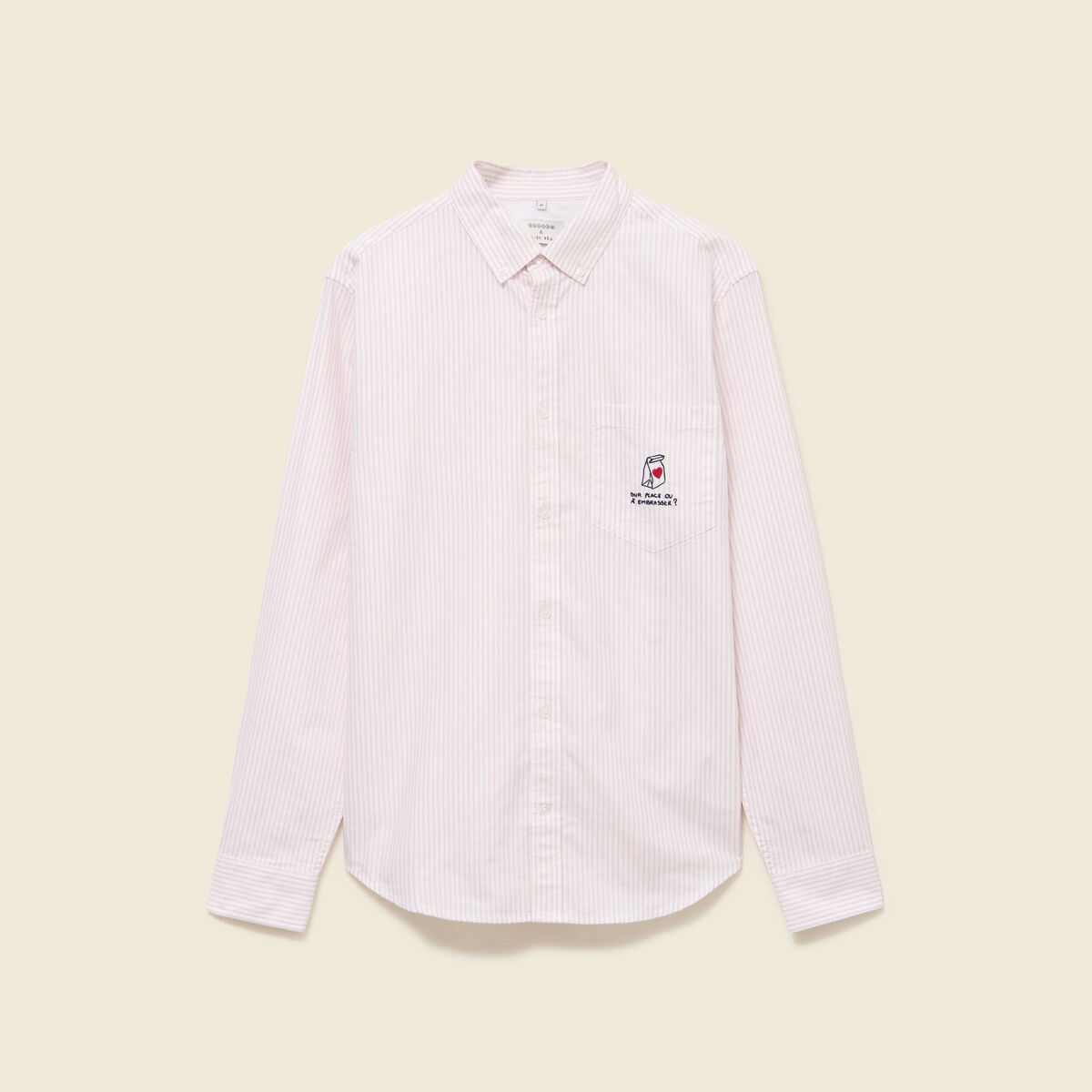 Chemise droite en coton rose poudr&eacute;e homme