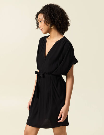 Robe droite fluide ceinturée noir femme