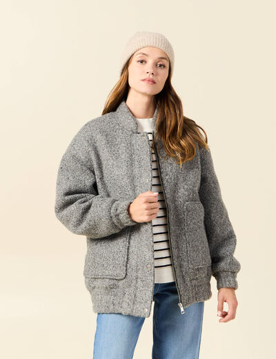 Manteau oversize bouclette gris femme