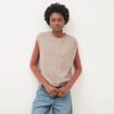 Pull droit court sans manches col rond marron clair femme