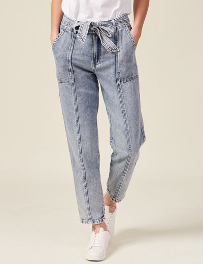 Jeans paperbag ceinturé denim snow bleu femme