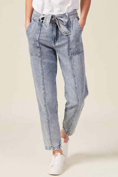 Jeans paperbag ceinturé denim snow bleu femme