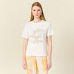 T-shirt manches courtes brodé creme femme