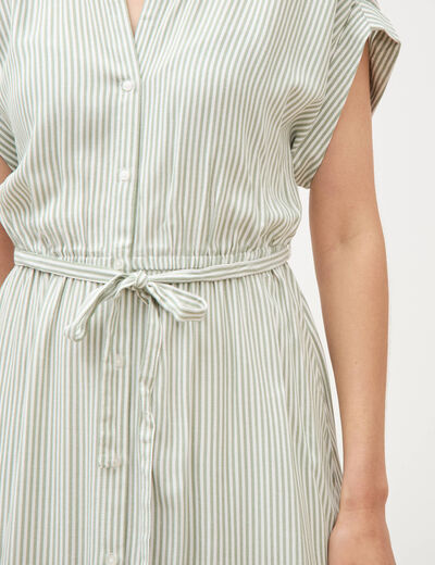 Robe longue &eacute;vas&eacute;e ceintur&eacute;e vert olive femme