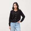 Gilet manches longues col rond en coton noir femme