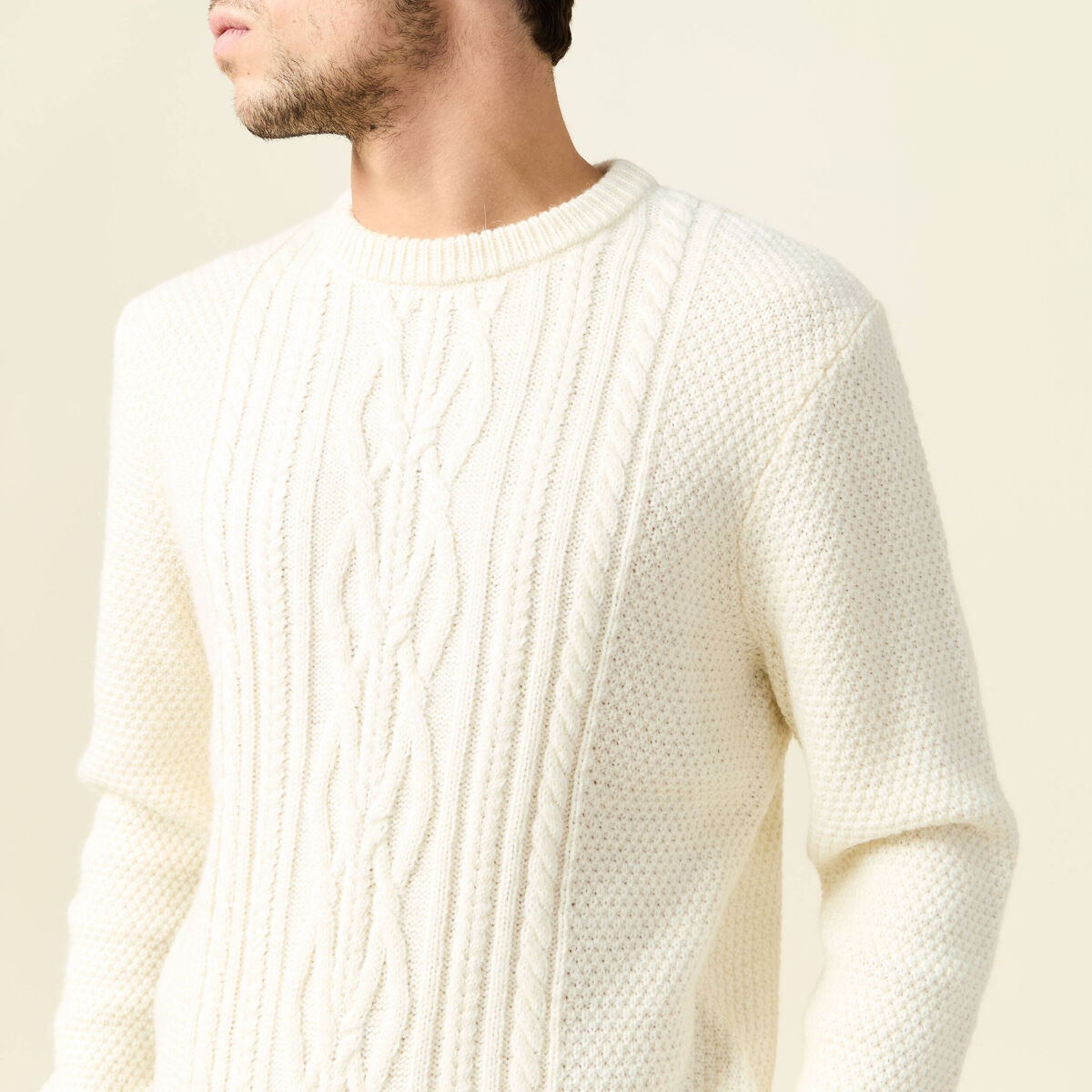 Pull manches longues ecru homme