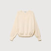 Pull droit col v manches longues creme femme
