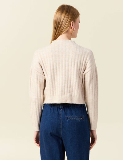 Pull manches longues cropped creme femme