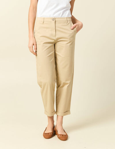 Pantalon taille haute fluide marron clair femme