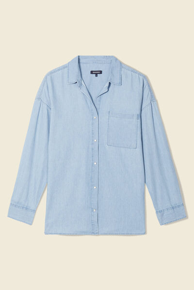 Chemise en jean denim bleach femme