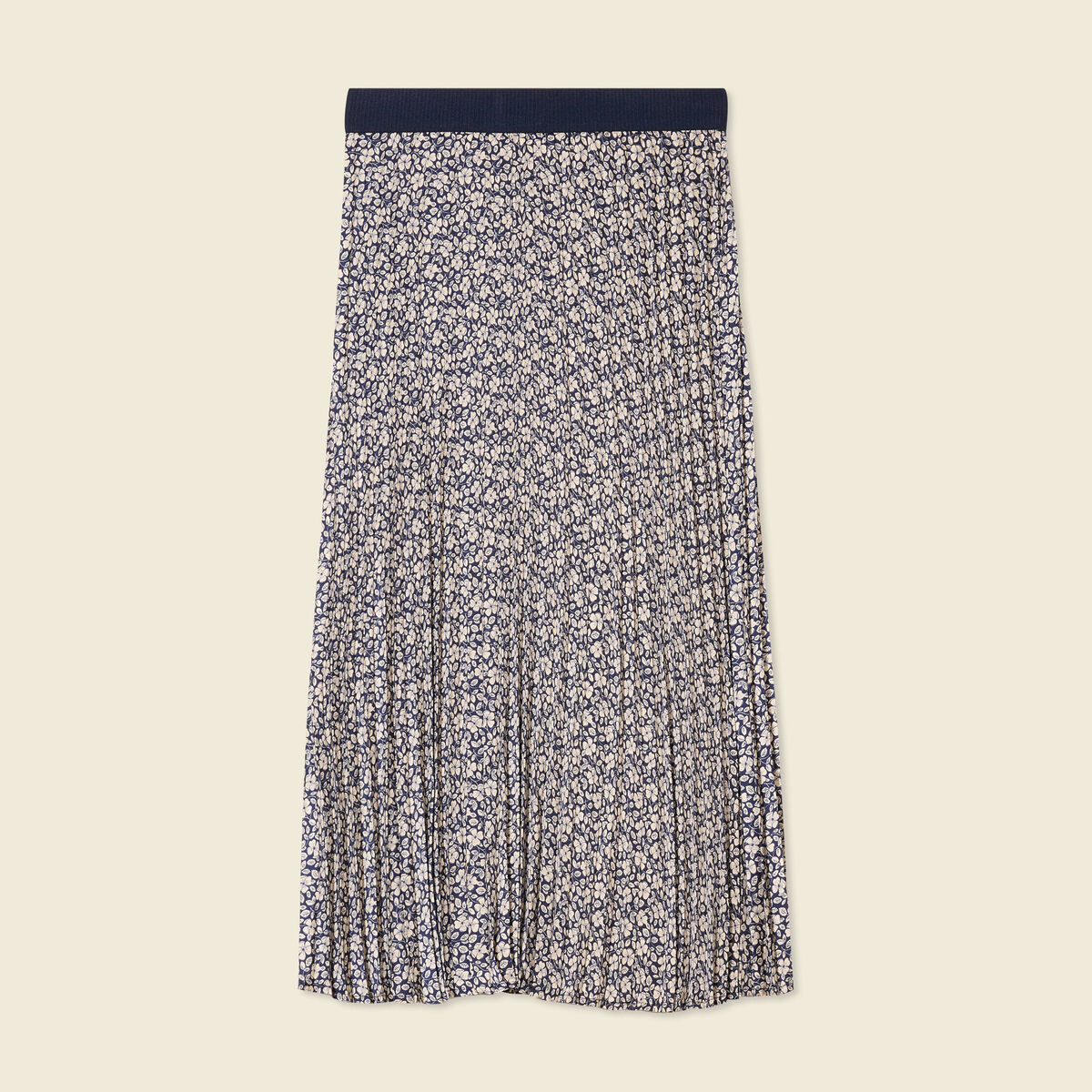 Jupe longue droite plissée bleu marine femme