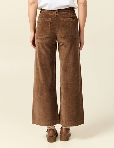 Pantalon large taille haute en velours vieux rose femme