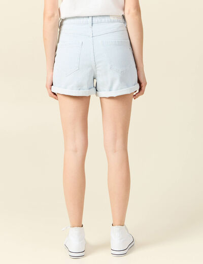 Short mom en jean denim bleach femme