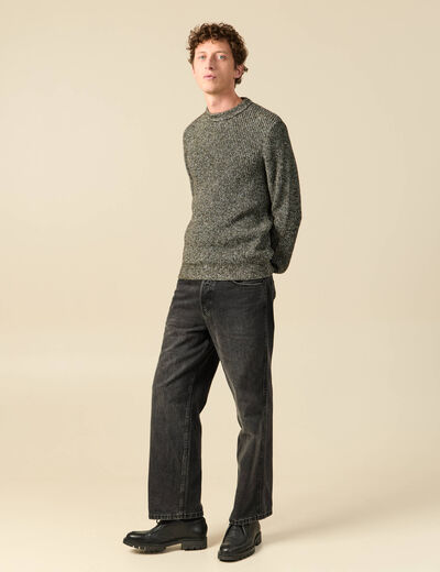Pull manches longues col rond vert kaki homme