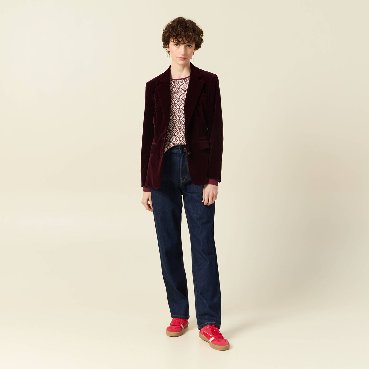 Veste blazer velours bordeaux femme