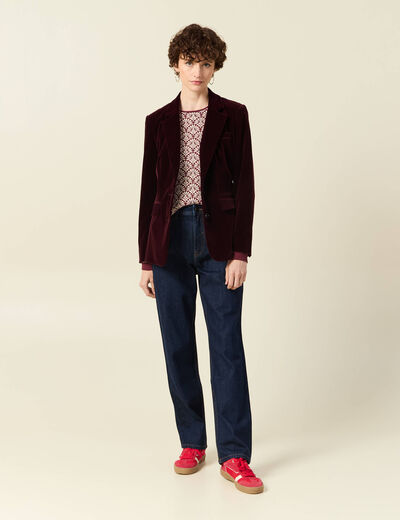 Veste blazer velours bordeaux femme