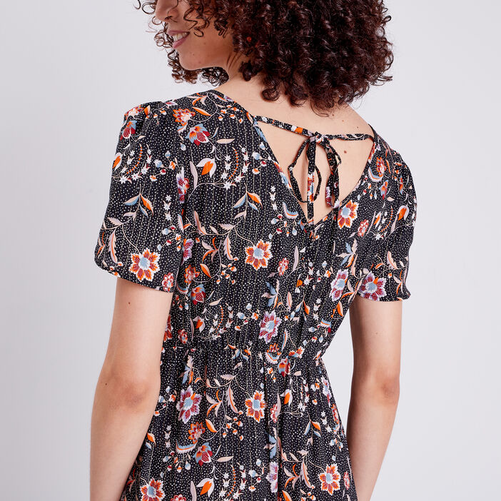 Robe longue droite à col en V noir femme