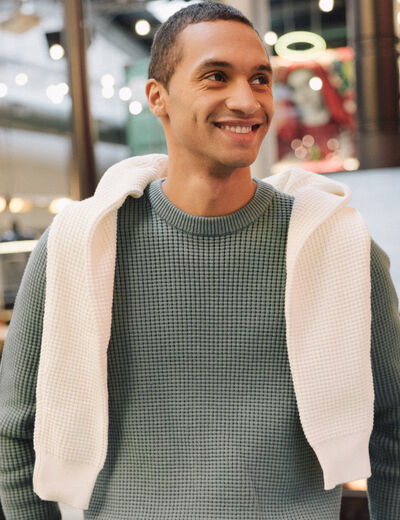 Pull éco-responsable vert foncé homme