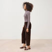 Pantalon barrel taille haute velours marron femme